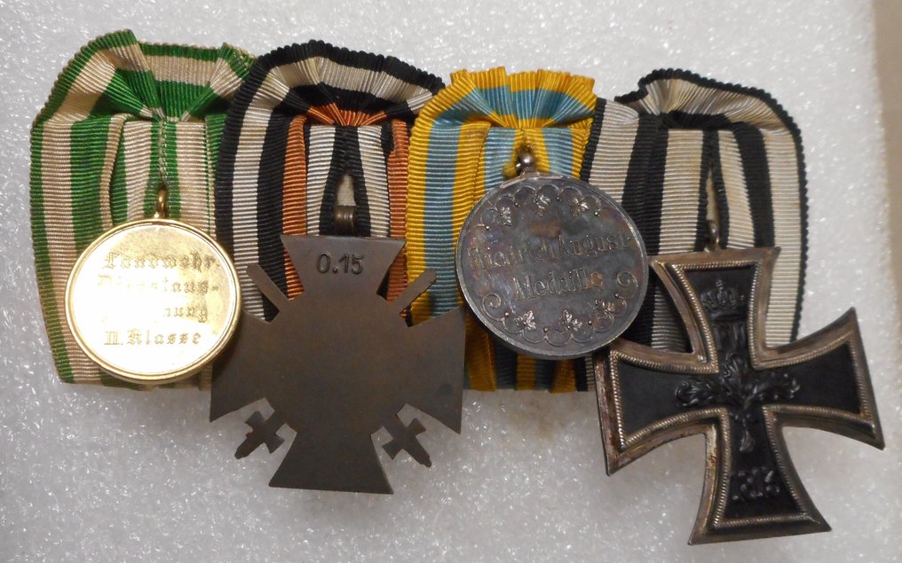 德国 - 陆军/步兵 - 军事勋章 - 萨克森国家帝国的四枚军事奖章胸针 #3.2