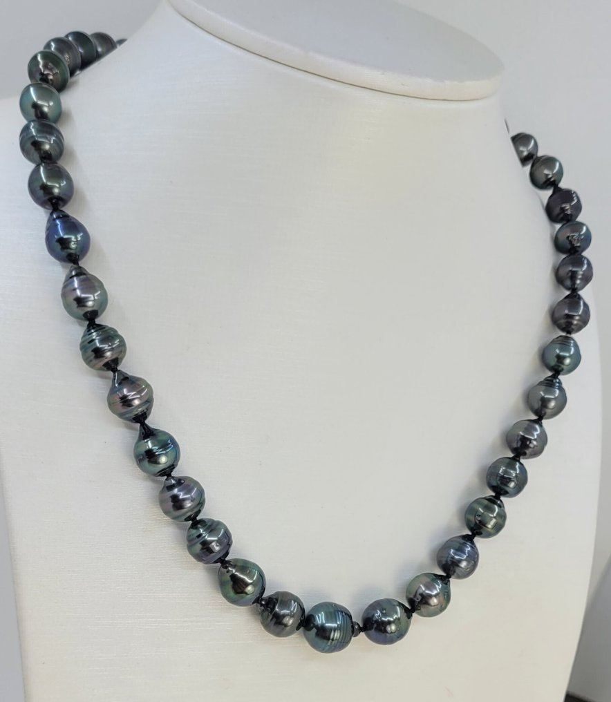 Senza Prezzo di Riserva - Collana Argento, Perle di Tahiti peacock da 8x11,3 mm #4.3
