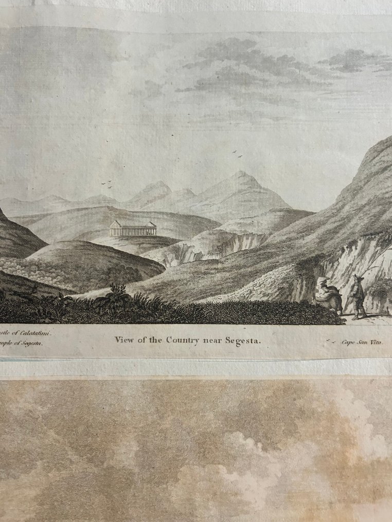Italy - Sicily / Segesta; Autore: Henry Swinburne (disegno) Incisore: Isaac Taylor - View of the Ruins of Agrigentum from the Tomb of Thero// View of the Country near Segesta - 1751-1760 #4.3