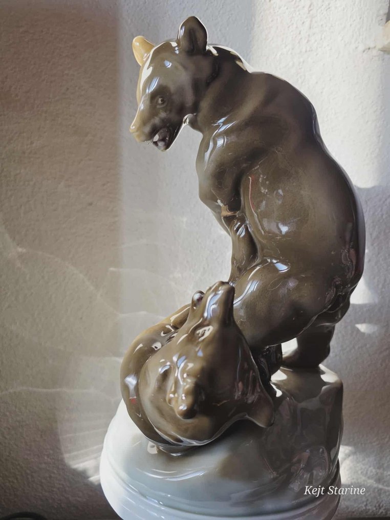 Zsolnay - Statuetta - Fighting bears - Porcellana, Smalto #4.3