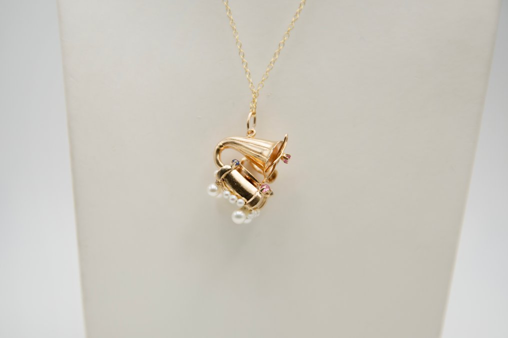 吊坠项链 - 14K包金 黄金 蓝宝石 - 红宝石 #1.0