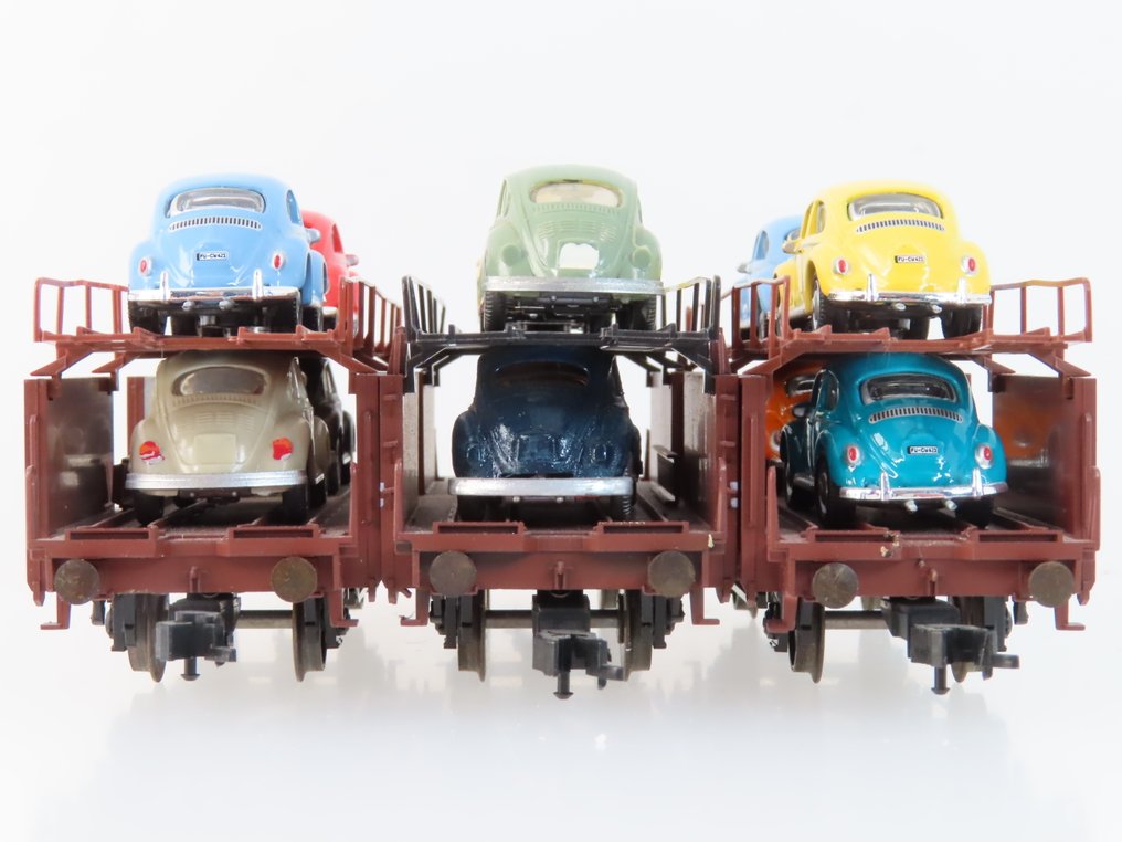 Sachsenmodelle H0 - Carrozza merci di modellini di treni (3) - 3x autotrasportatori a 2 assi con carico (auto). - DB #4.3