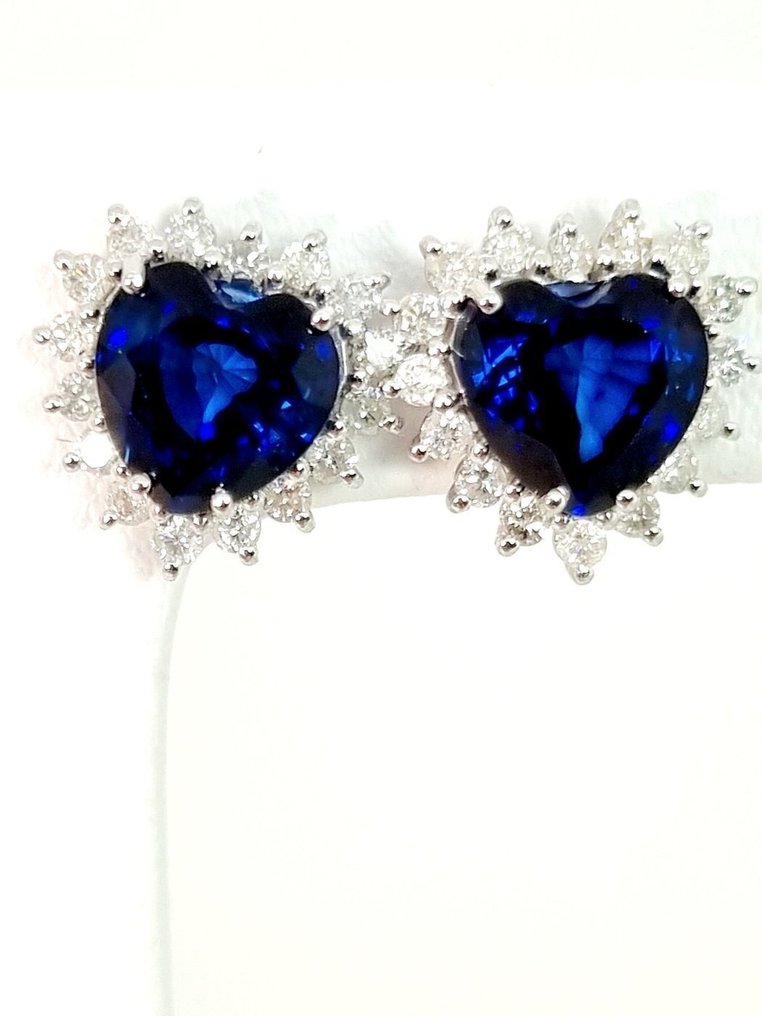 Σκουλαρίκια - 18 καράτια Λευκός χρυσός Ζαφείρι - Διαμάντι #1.0