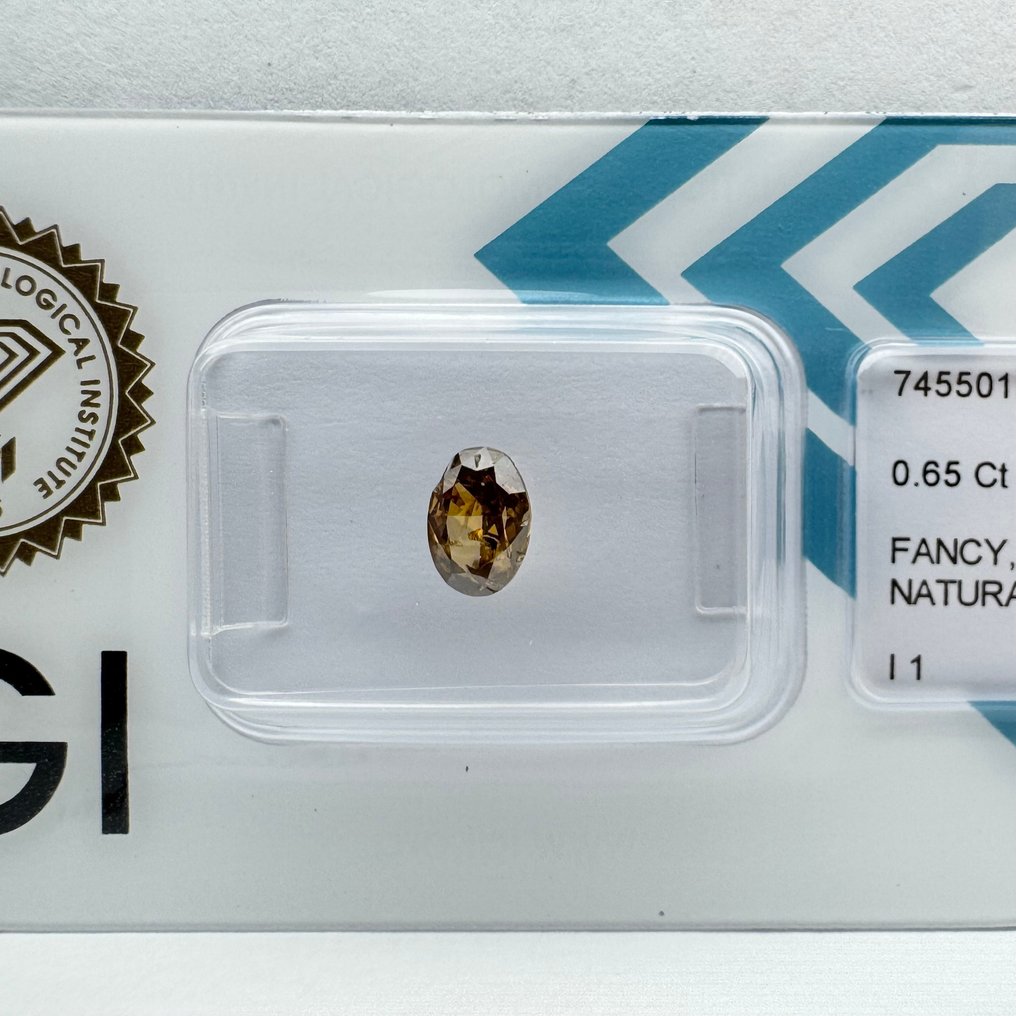 没有保留价 - 1 pcs 钻石  (天然色彩的)  - 0.65 ct - 椭圆形 - Fancy deep 棕色 黄色 - I1 内含一级 - 国际宝石研究院（IGI） #3.2