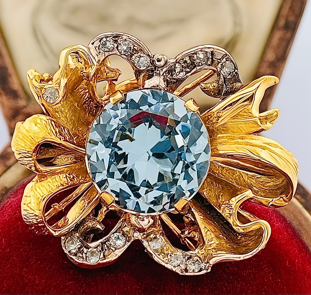 Ingen mindstepris - Ring - 9 kt. Gulguld, Sølv Akvamarin - Akvamarin #1.0