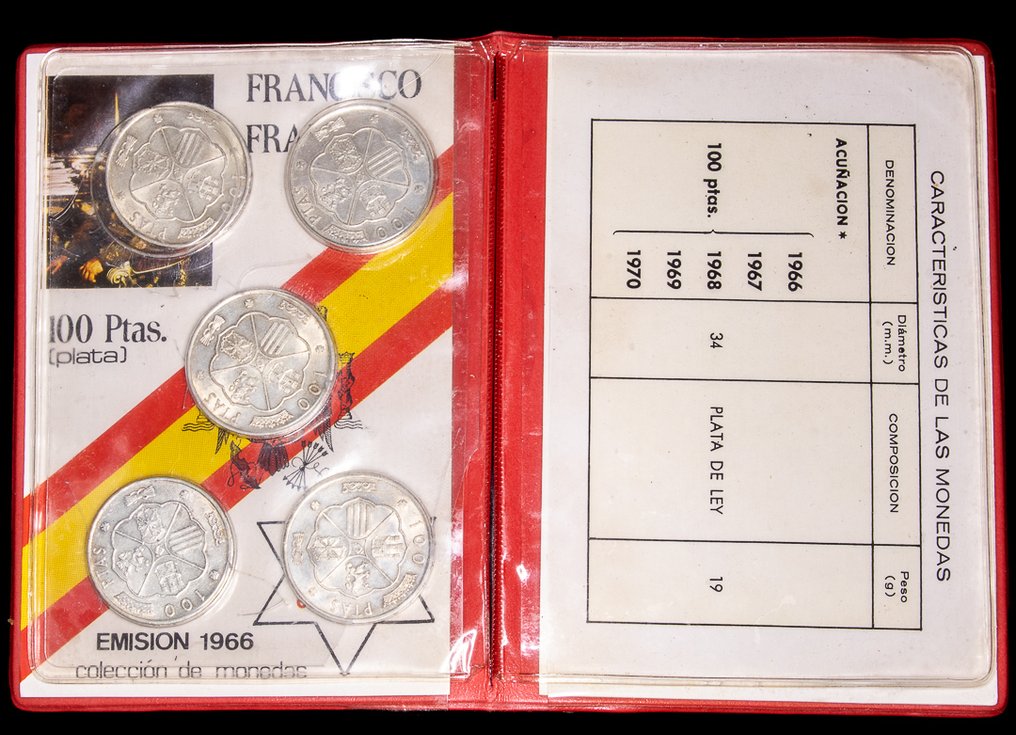 Spain. Francisco Franco. 100 Pesetas 1966 - 5 Monedas  (No reserve price) #2.1