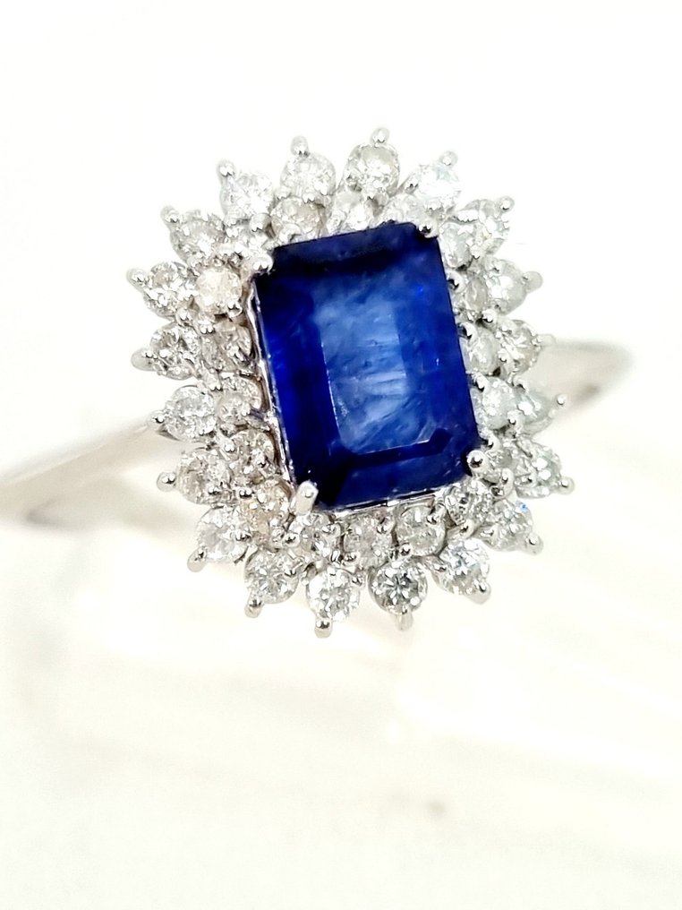 Δαχτυλίδι - 18 καράτια Λευκός χρυσός Ζαφείρι - Διαμάντι #1.0