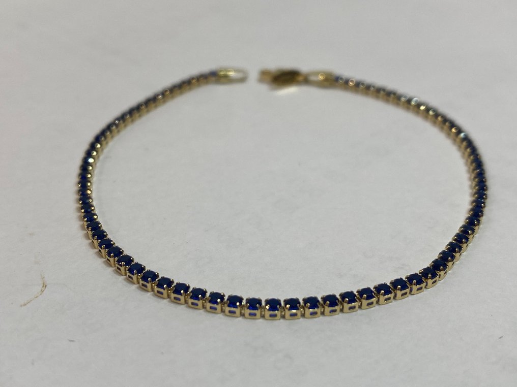 χωρίς τιμή ασφαλείας - Βραχιόλι τένις - 18 καράτια Κίτρινο χρυσό -  0.80ct. tw. Ζαφείρι #2.1