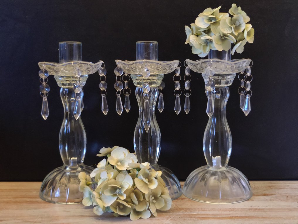 Κηροπήγιο - 3 κηροπήγια τραπεζιού με πολυέλαια, κομμένο γυαλί με κρυστάλλιους λίθους. - Εντυπωσιακά!!! #4.3