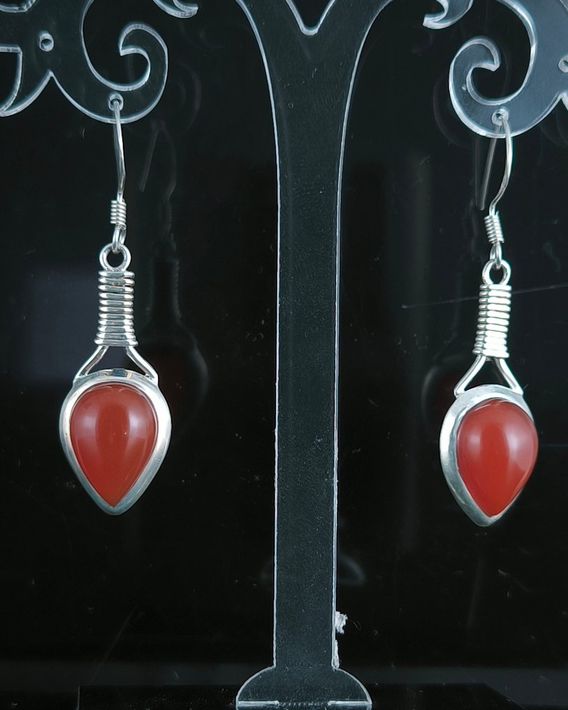 Cornaline - Argent - Boucles d'oreilles #1.0