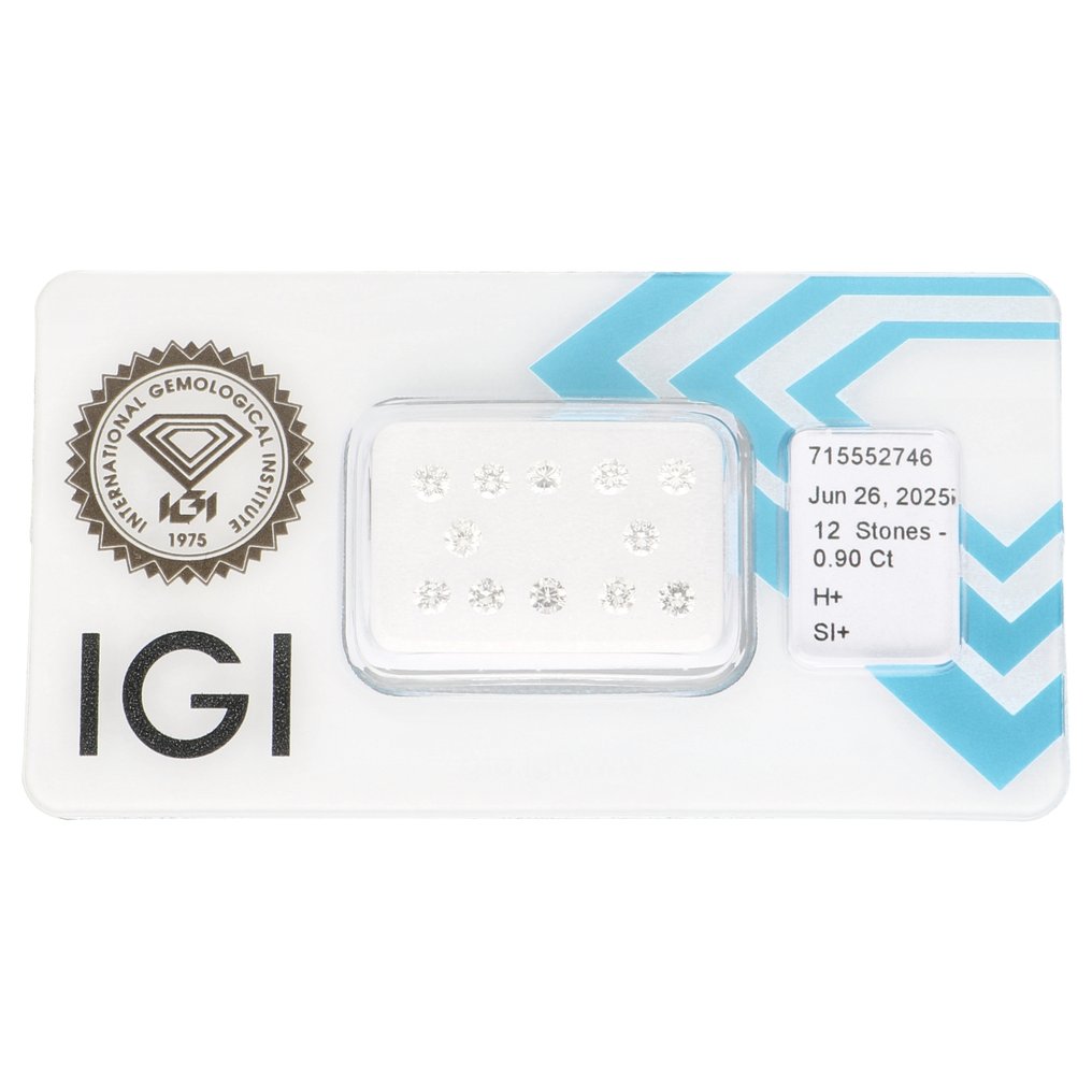 Nincs minimálár - 12 pcs Gyémánt (Természetes) - 0.90 ct - Kerek - H - SI1 - Nemzetközi Gemmológiai Intézet (IGI) #1.0