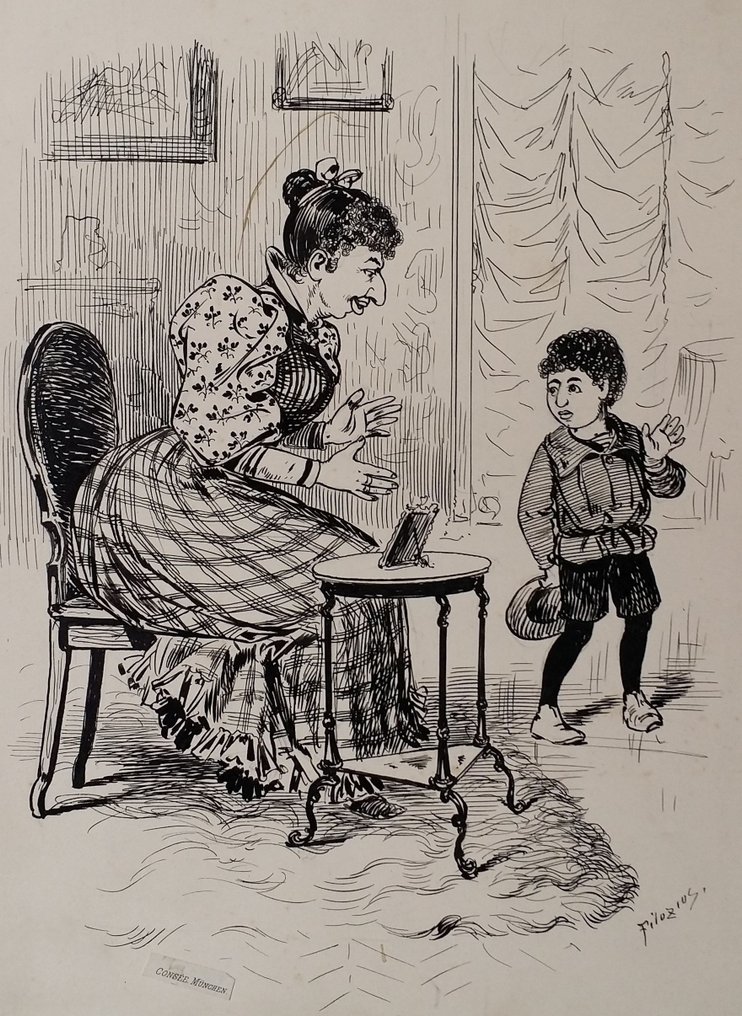 Wilhelm Busch - Pater Filizius (1832–1908) - Consée Múnchen - unique signed drawing - 1893 #1.0