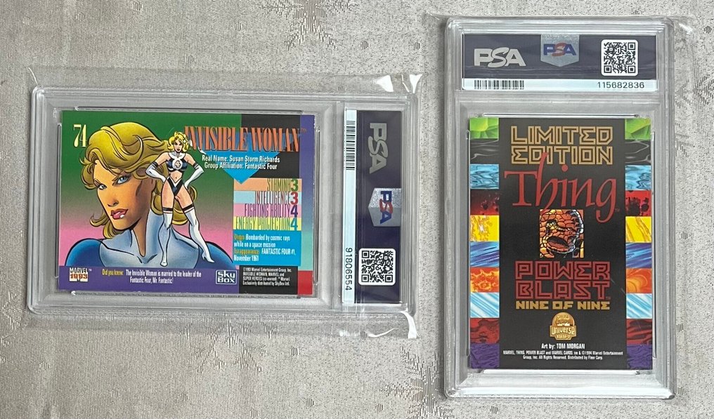 Marvel Universe 1993 #74 Invisible Woman, Marvel Universe 1994 Power Blast #9 Thing - 2 Graded card - PSA 8.5 #3.2