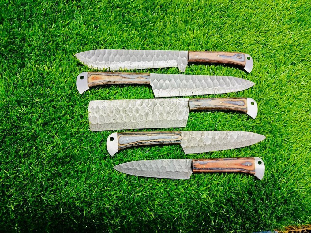 Keittiöveitsi - Kitchen knife set - Keittiön sisä-, grilli- ja retkiveitset et (NA 0011) - Eksoottisen puun kahva ja taitettu teräs korkeahiilinen ja matalahiilinen teräs - Japani - Keittiö- ja ulkotarvikkeet #1.0