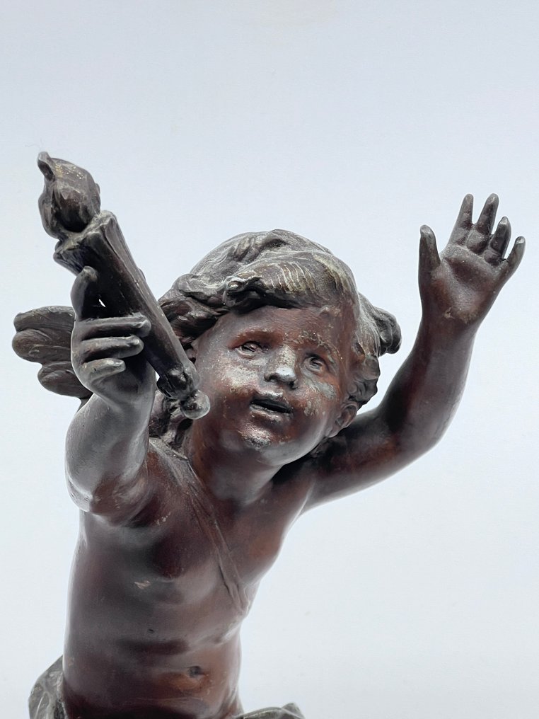 Auguste Moreau - Statua, engel met fakkel - 34 cm - zamak #1.0