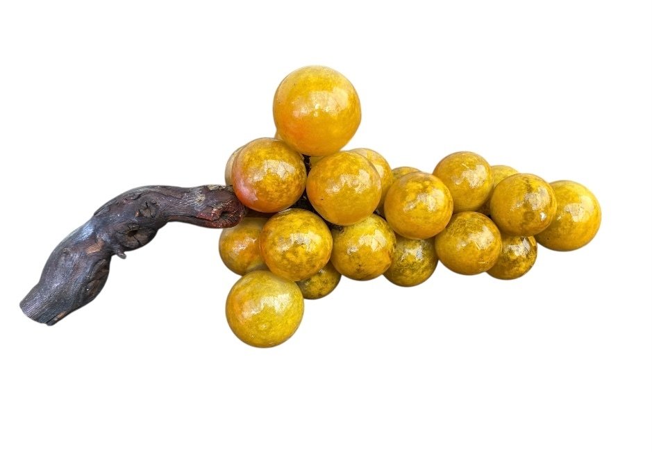 雕刻, Cacho de uvas feitas de Alabastro em um tronco de videira real - 14 cm - 雪花石膏 #4.3