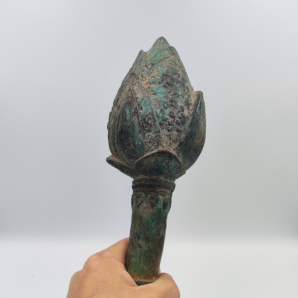 古代高棉 黄铜色 雕像装饰性莲花火炬 - 370 mm #1.0