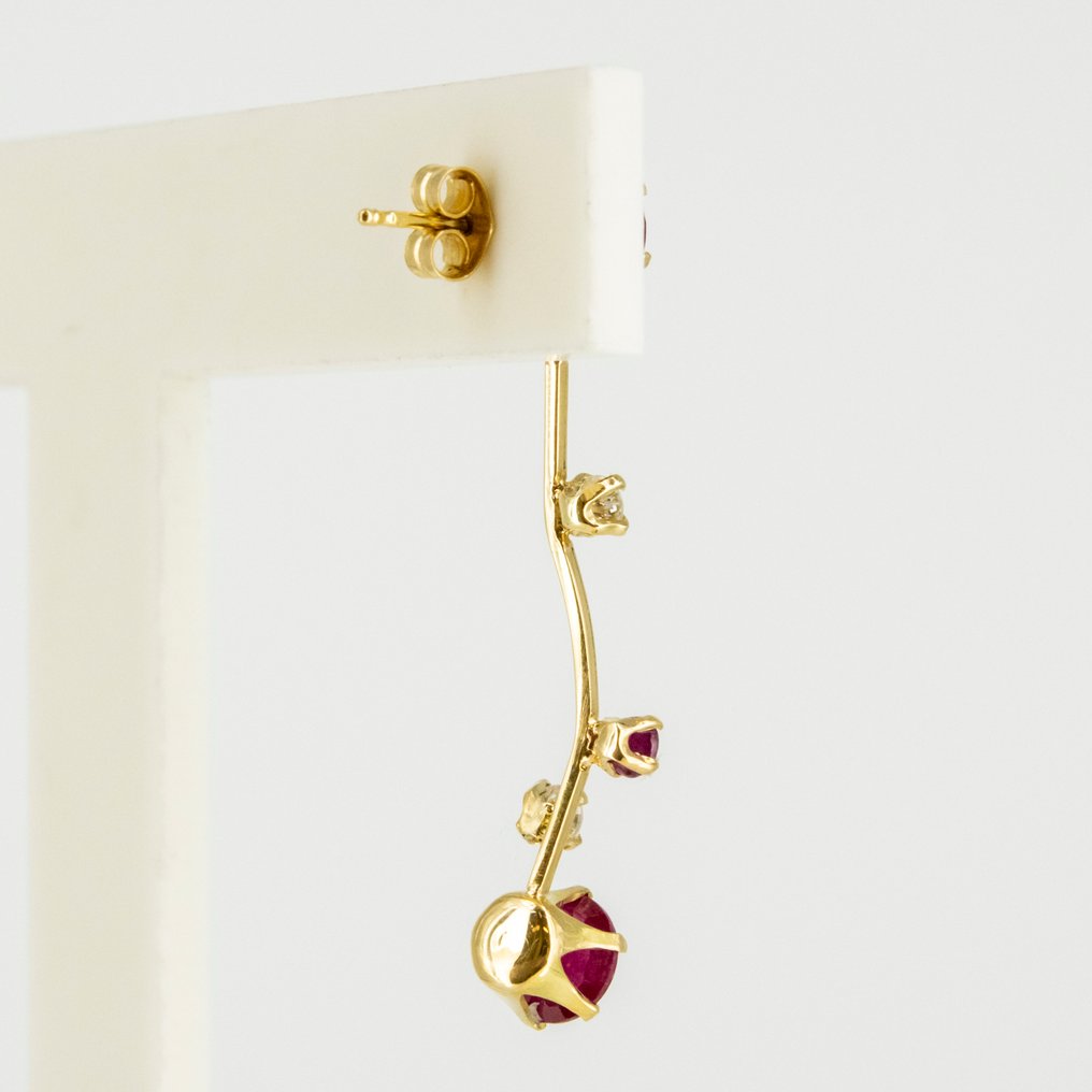 Øreringe - 18 kraat Gulguld - 5.20ct. tw. Rubin - Diamant #3.2