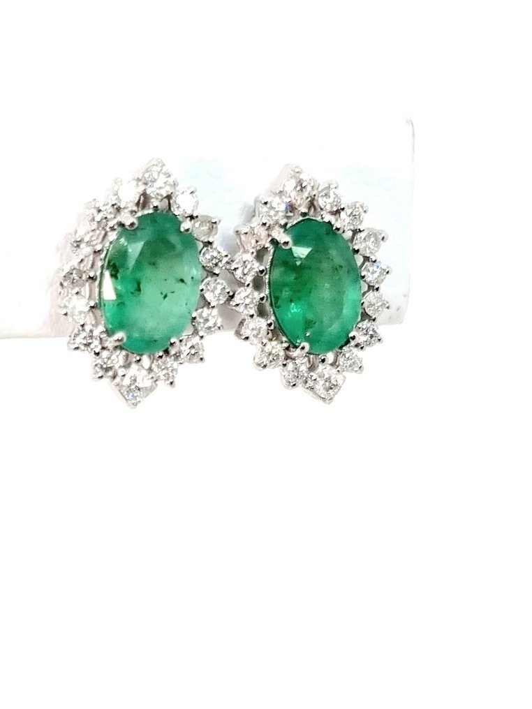 耳环 - 18K包金 白金 祖母绿 - 钻石 #1.0