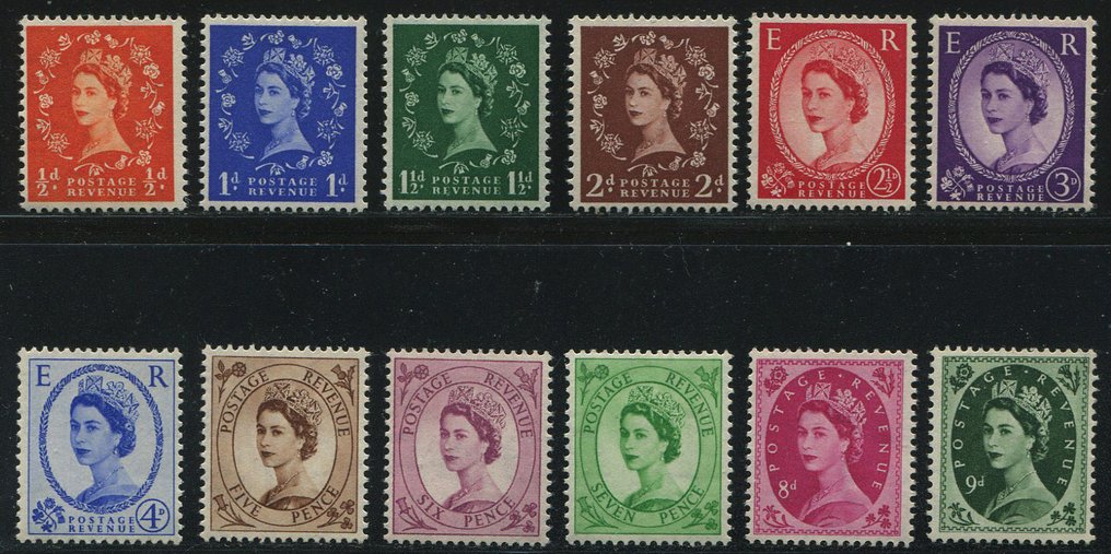 Great Britain 1952 - Wildings first definitive set complete. - Stanley Gibbons 515-531 #1.0