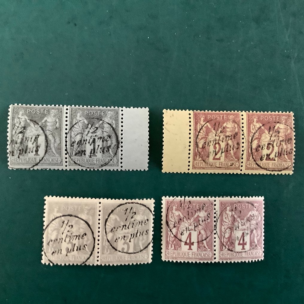 法國 1884 - 印章：1、2、3 和 4 分带印刷的硬币。 - Yvert 13/16 #1.0