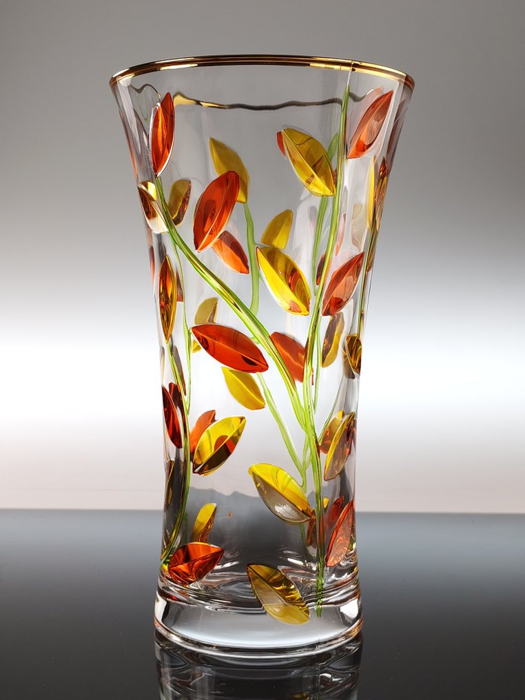 Secoloventesimo - 花瓶 -  太阳叶子花瓶 - 24K金 - 手工装饰的花瓶，用金和颜料。 #1.0