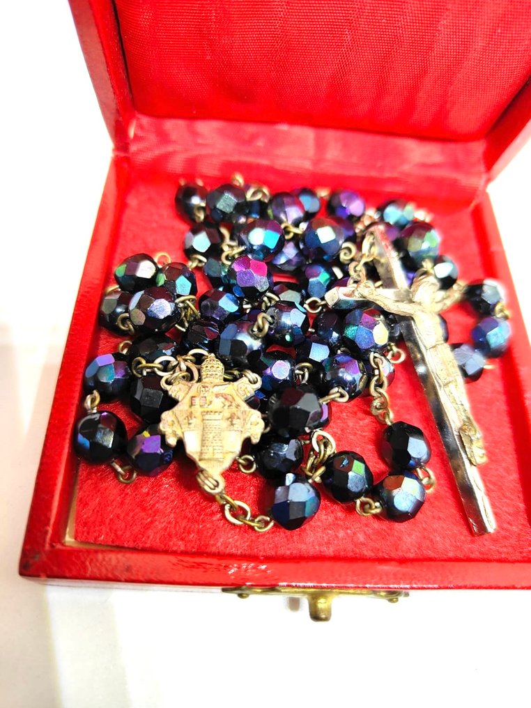 天主教念珠 - 教皇约翰二十三世的独家玫瑰经,水晶材质,亲自祝福,附带盒子。 - 1950-1960 #2.1