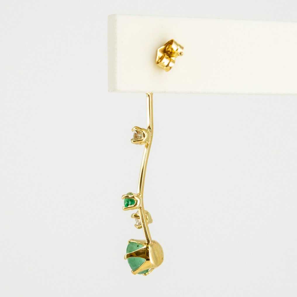 Σκουλαρίκια - 18 καράτια Κίτρινο χρυσό - 3.70ct. tw. Σμαράγδι - Διαμάντι #4.3