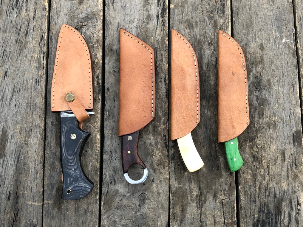 Μαχαίρι κουζίνας - Εξαιρετικά χειροποίητα μαχαίρια Skinners, σφυρηλατημένο ατσάλι, κέρατο ελάφου, ξύλο και σπάνια λαβή - Βόρεια Αμερική - Δερμάτινη θήκη TD14 #1.0