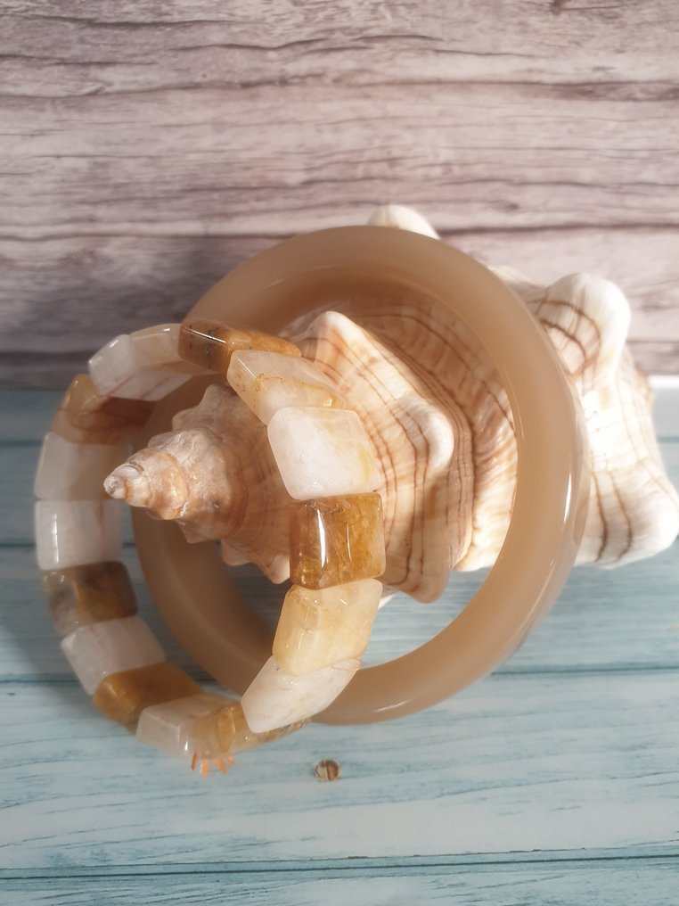 Beige Agate - Bangle - 2Pc Bangle and Bracelet #2.1