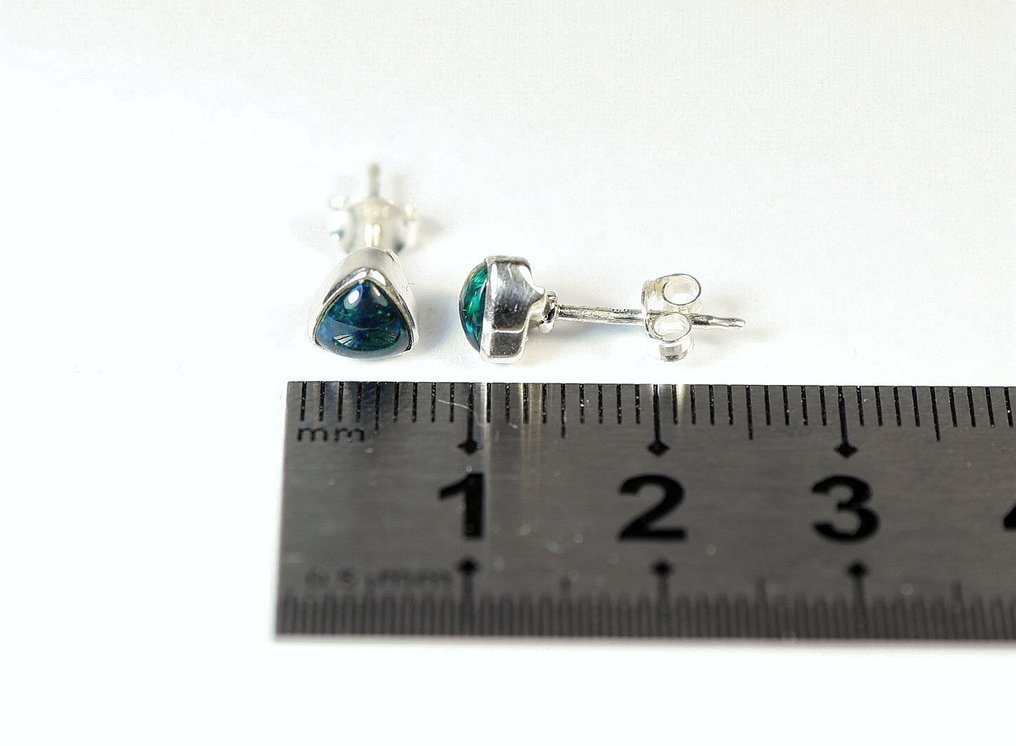 Black Chalama Opal 2 earrings / cabochon / new- 1.24 g - (2) #2.1