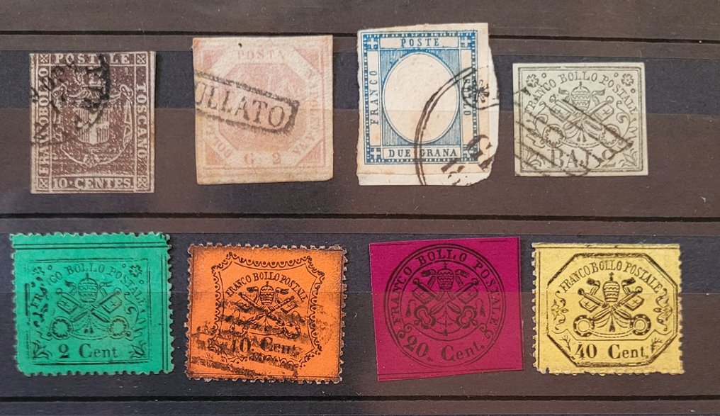 Italian Ancient States - Papal State 1858 - Lot of specimens from the Papal States, Naples, Neapolitan Provinces, Tuscany, and Sardinia. - Sassone #2.1
