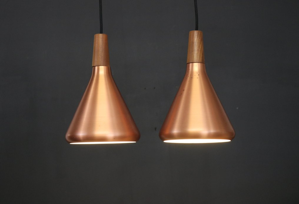 Nordlux - 掛燈 - 一对铜色吊灯 - 柚木 #1.0