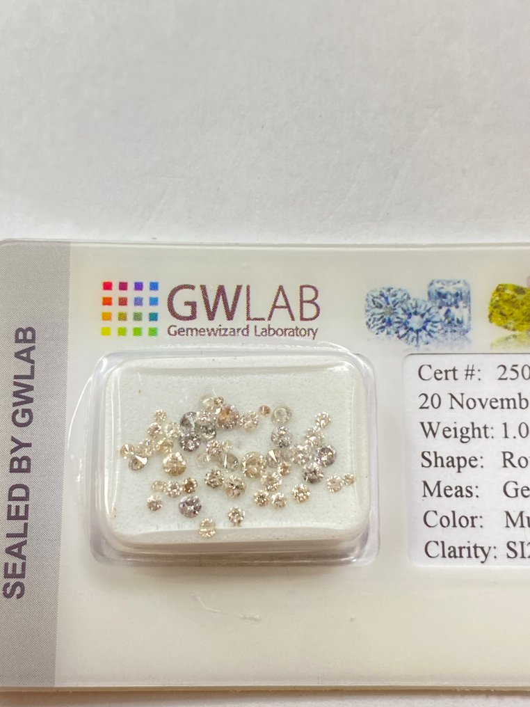 Utan reservationspris - 46 pcs Diamant  (Natural)  - 1.04 ct - Rund - SI2, I2 - Gemewizard Gemological Laboratory (GWLab) #1.0