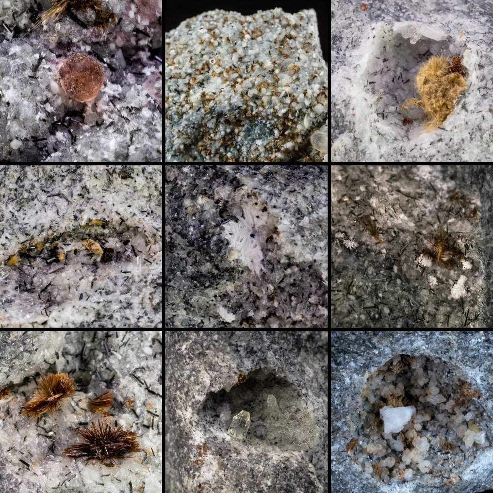 Especímenes de micromontaje de Aris Quarries Namibia - Villiaumite, Apophyllite, Steacyite,- 321 g - (9) #1.0