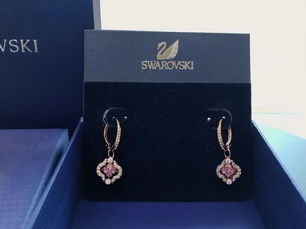 Swarovski - Statua, Sparkling Dance (Beating Heart) Series Lucky Four-Leaf Clover Pink Crystal Earrings - 0 cm - Cristallo #3.2