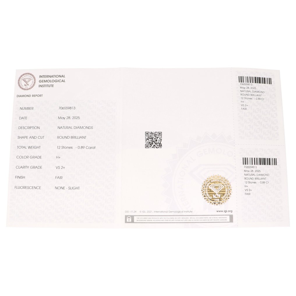 没有保留价 - 12 pcs 钻石 (天然) - 0.89 ct - 圆形 - H - VS2 轻微内含二级 - 国际宝石研究院(IGI) #3.2