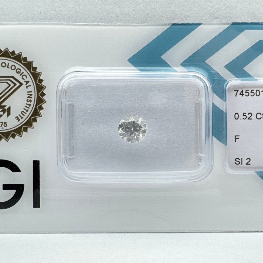 没有保留价 - 1 pcs 钻石 (天然) - 0.52 ct - 圆形 - F - SI2 微内含二级 - 国际宝石研究院(IGI) #3.2