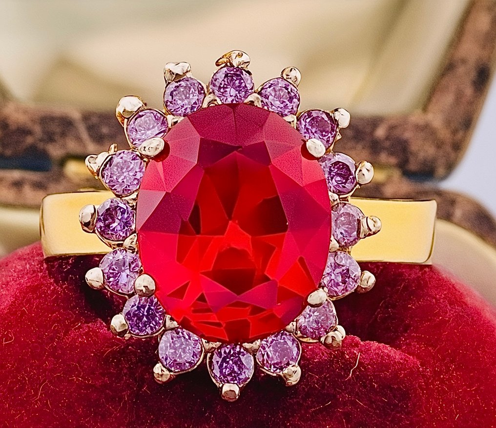 没有保留价 - 戒指 - 9 kt. 黄金, 银 红宝石 - 紫水晶 #1.0