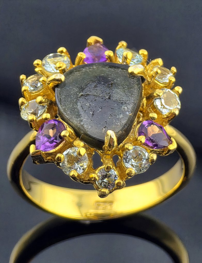 Turmalin - Srebro - Pierścionek - Color burst #1.0