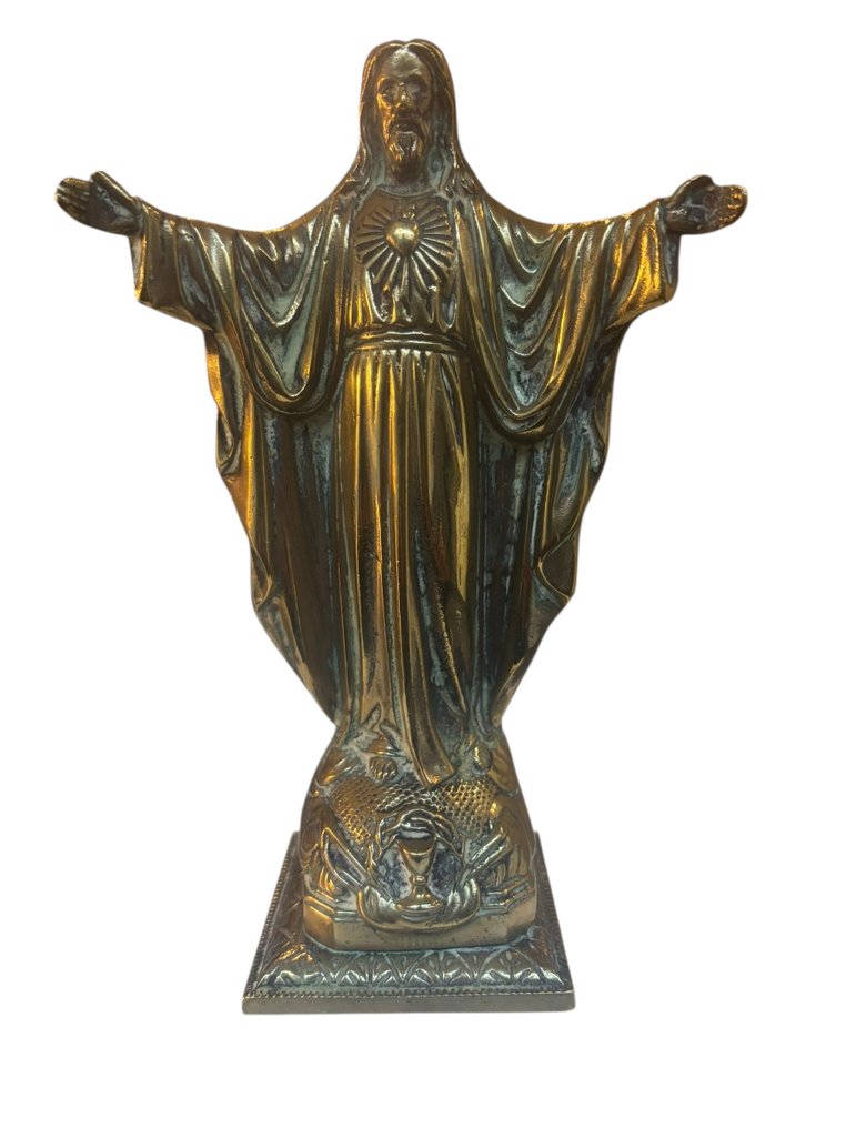 雕像 - 耶稣圣心 - 21厘米 - 1公斤 - 青銅色 - 20世纪早期 #2.1