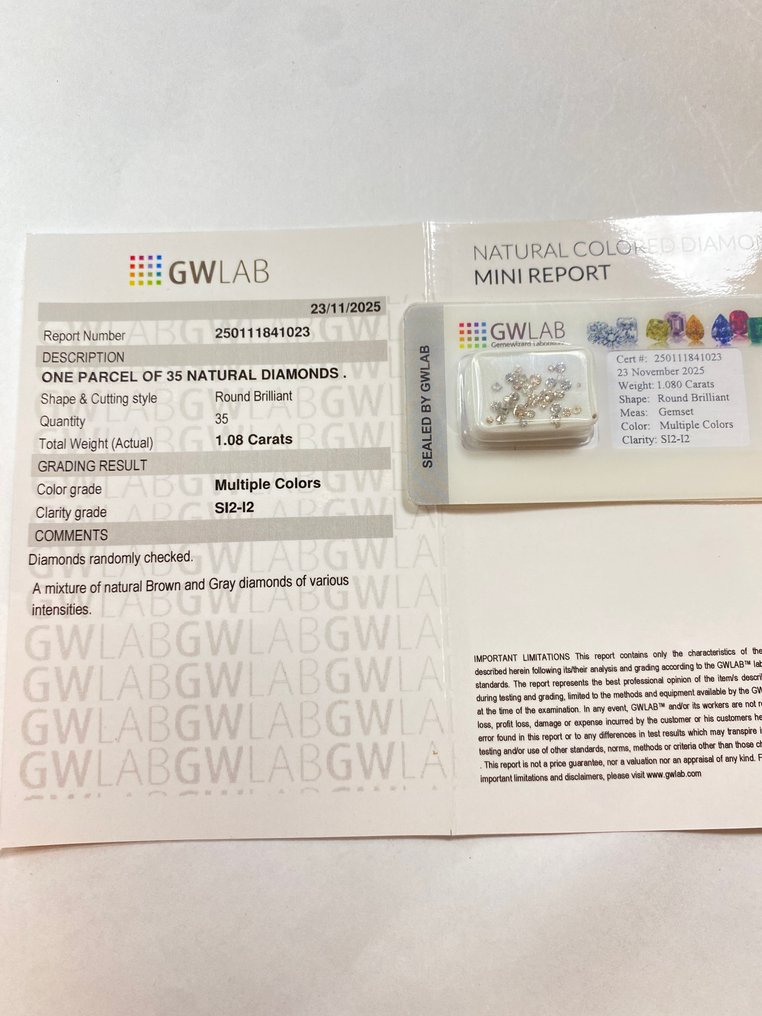 Utan reservationspris - 35 pcs Diamant (Natural) - 1.08 ct - Rund - SI2, I2 - Gemewizard Gemological Laboratory (GWLab) #4.3