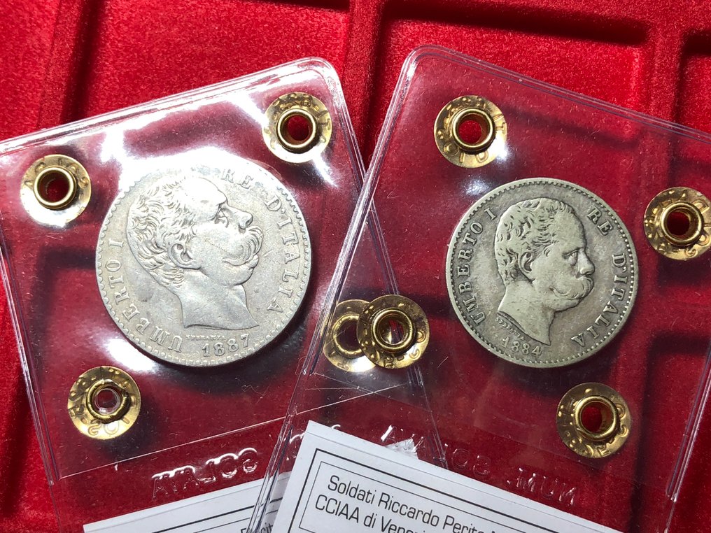 意大利, 王国 Umberto I. 2 Lire 1887 - 1 Lira 1884 - Lotto n. 2 monete (没有保留价) #1.0
