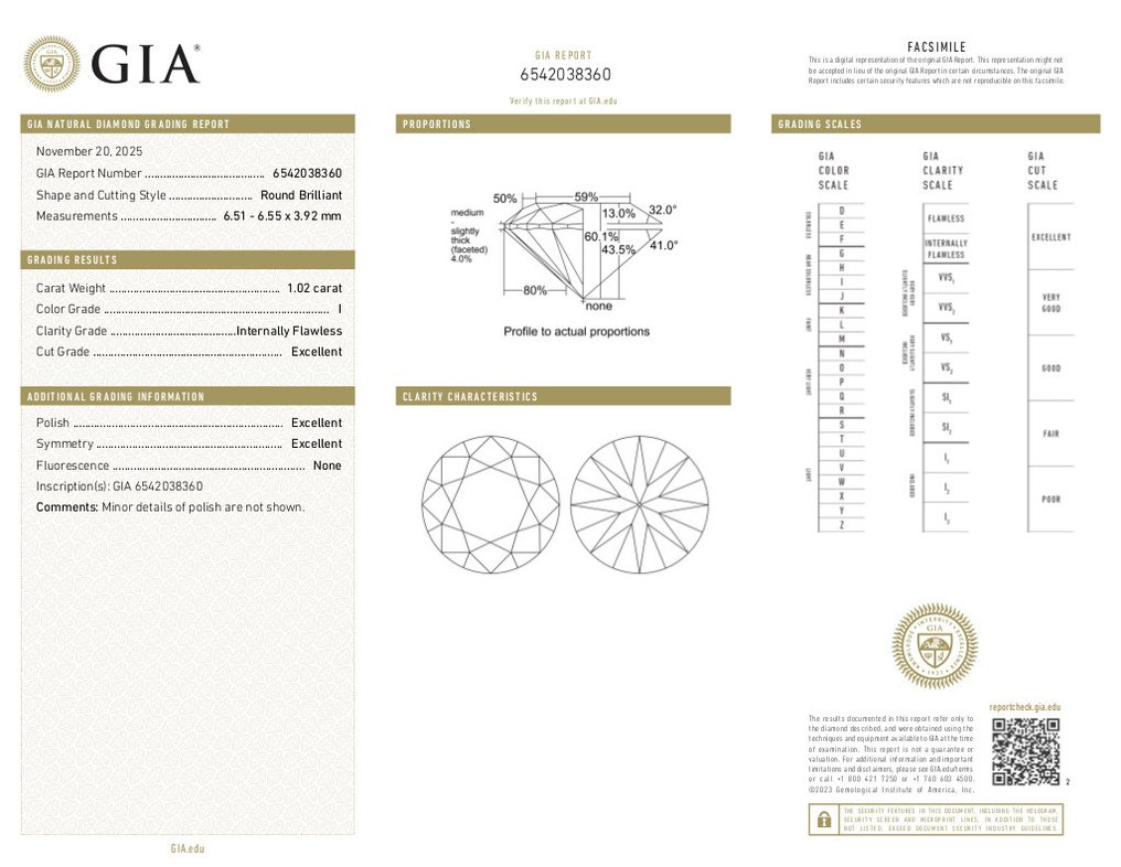 1 pcs 钻石 (天然) - 1.02 ct - 圆形 - I - IF - 美国宝石研究院(GIA) #2.1