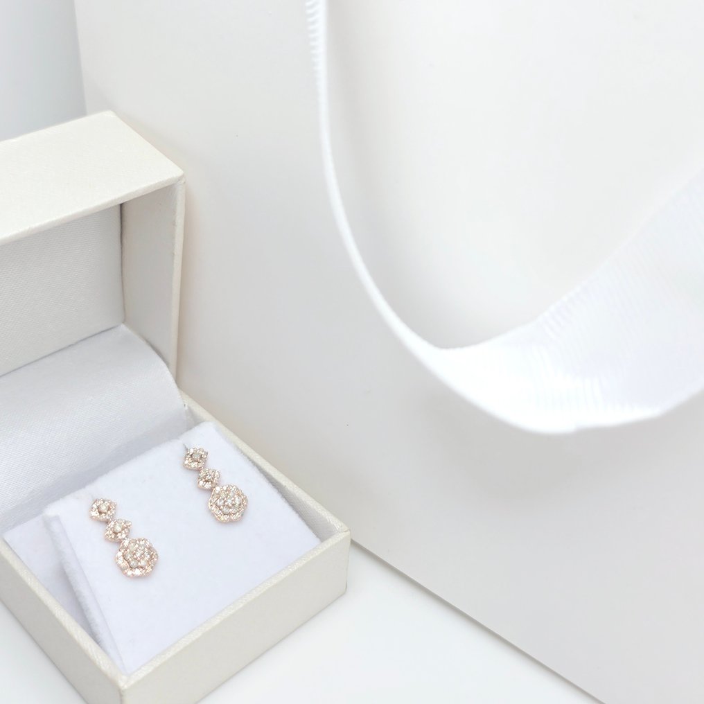 Nincs minimálár - Drop fülbevaló - 14 kt. Rózsa arany -  0.44ct. tw. Gyémánt (Természetes)  #2.1