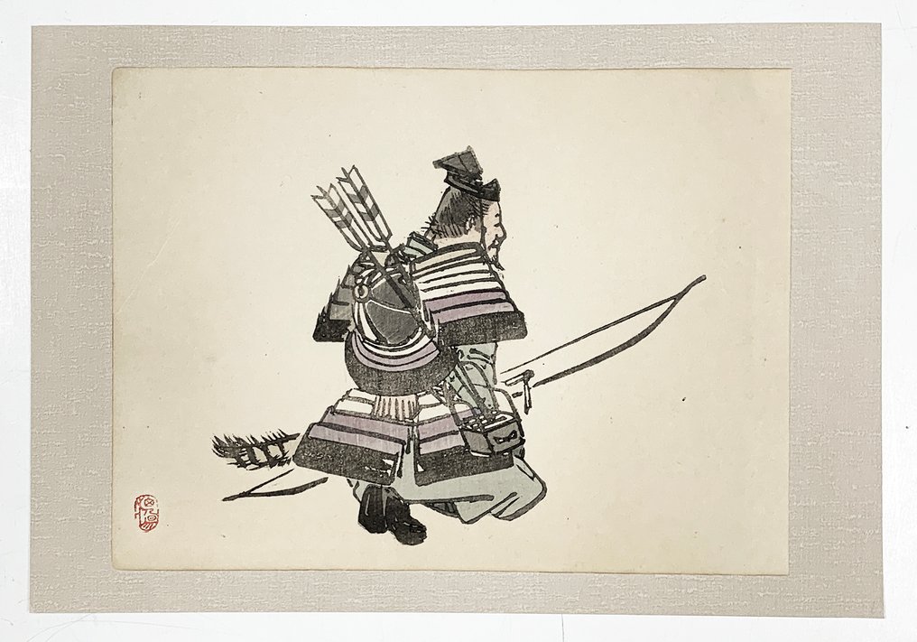 Two Ukiyo-e Pieces - Samurai Figure (武士図) & Cowherd Riding Ox Playing Flute (牧童騎牛吹笛図) - Takeuchi Seiho (竹内栖鳳,1864-1942) - 日本 (沒有保留價) #1.0