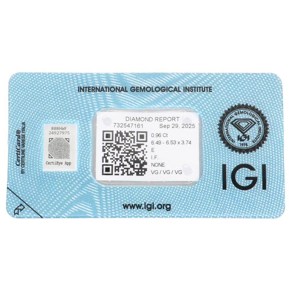 χωρίς τιμή ασφαλείας - 1 pcs Διαμάντι  (Φυσικό)  - 0.96 ct - Στρογγυλό - E - IF - International Gemological Institute (IGI) #2.1