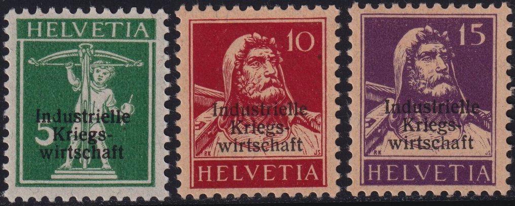 Schweiz 1918 - Servizio Industrielle Kriegsserie mit 4 Werten Unif.2 MNH** + 4/5+8 Spl #2.1