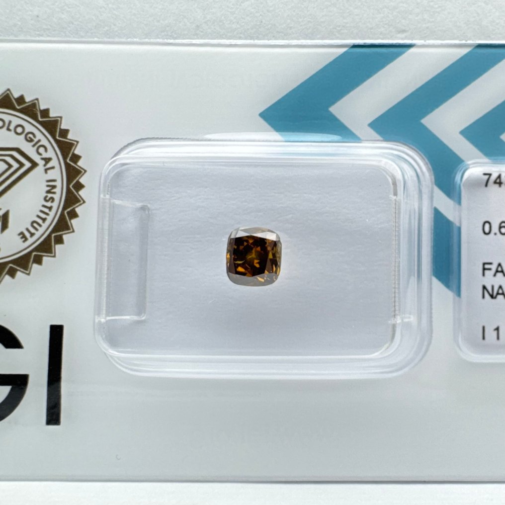 χωρίς τιμή ασφαλείας - 1 pcs Διαμάντι (Φυσικού χρώματος) - 0.63 ct - Κούσιον - Fancy deep Καφέ Πορτοκαλί - I1 - International Gemological Institute (IGI) #3.2