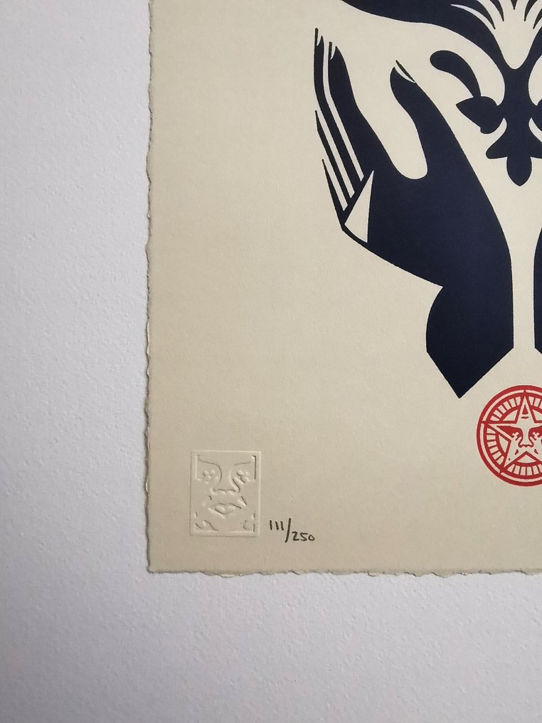 Shepard Fairey (OBEY) (1970) - Lotus Hands Letterpress (Red) #4.3